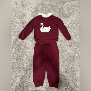 Burgundy Swan Sweater and Pants Set